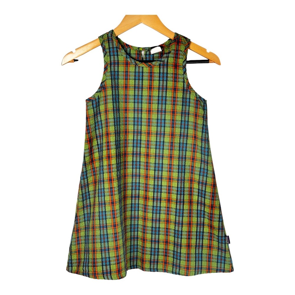 Patagonia Girls‎ Medium Dress Multi Green Plaid Sleeveless Fall School Colorful